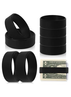 Set Of 8 Wallet Band Money Bands Silicone Bands For Money Cash Cards Elastic Money Holder Wallet Money Clip Alternative With 4 Pvc Cards For Men Women (Black)