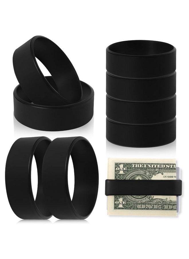 Jerify - Set Of 8 Wallet Band Money Bands Silicone Bands For Money Cash Cards Elastic Money Holder Wallet Money Clip Alternative With 4 Pvc Cards For Men Women (Black) - Image 1