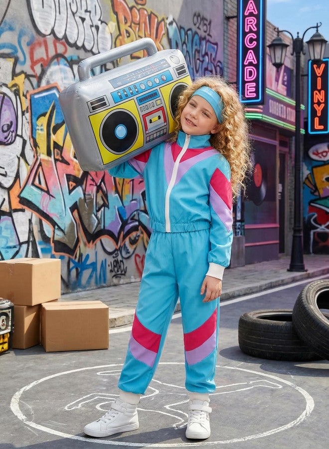 Cuteshower Kids 80s Tracksuit for Boys Girls Hip Hop Costume Retro Sportswear Windbreaker for Halloween Dance Outfit(Blue,5-6 Years) - Image 2