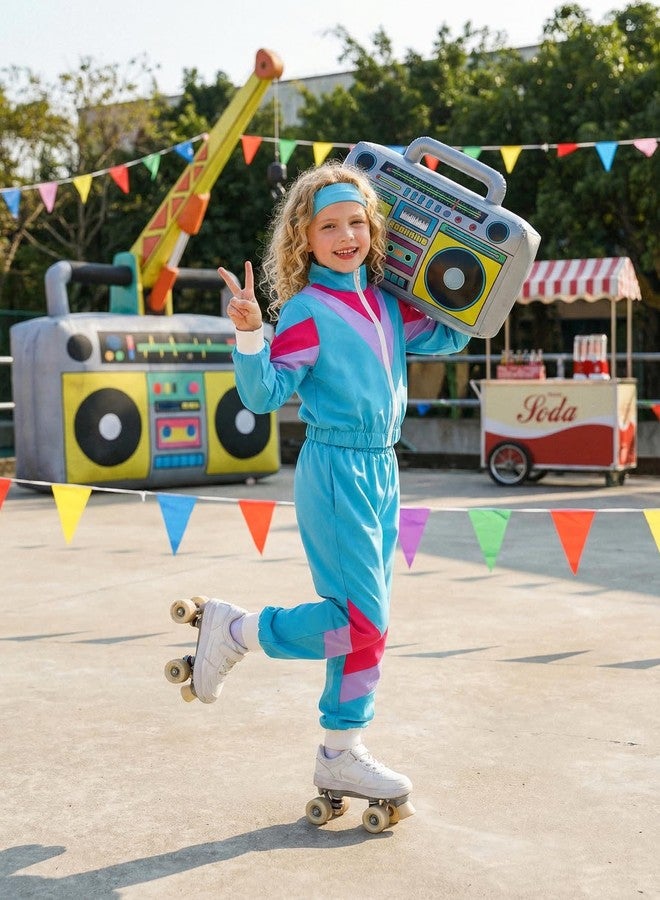 Cuteshower Kids 80s Tracksuit for Boys Girls Hip Hop Costume Retro Sportswear Windbreaker for Halloween Dance Outfit(Blue,5-6 Years) - Image 4