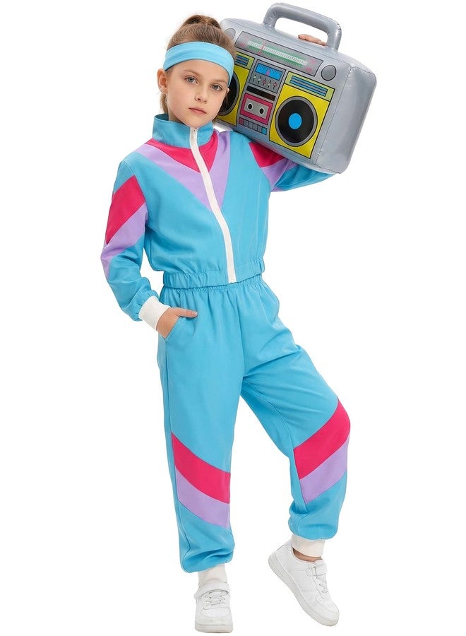 Cuteshower Kids 80s Tracksuit for Boys Girls Hip Hop Costume Retro Sportswear Windbreaker for Halloween Dance Outfit(Blue,5-6 Years) - Image 1