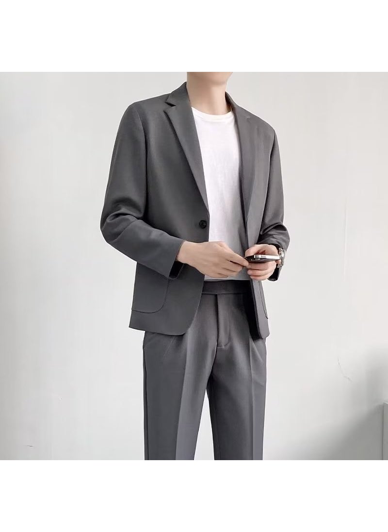 Generic Mens Casual Blazer Loose Fit Korean Style Suit Jacket Brown [trousers]]  - Image 4