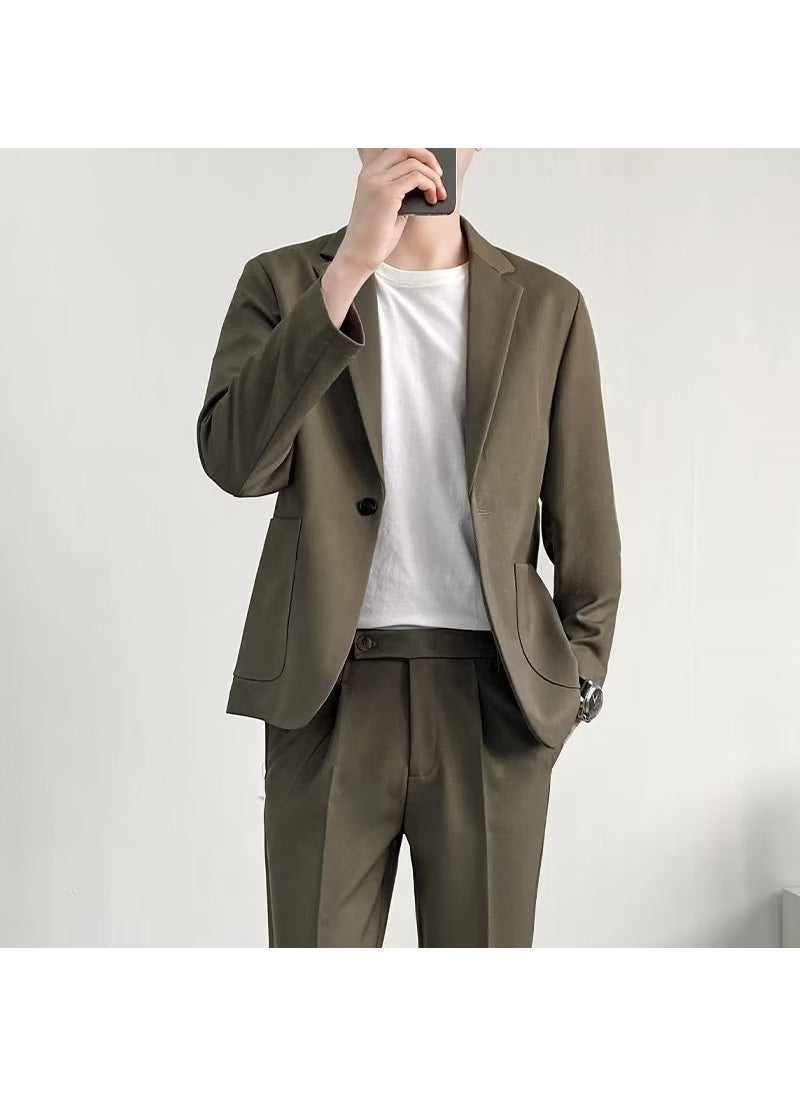 Generic Mens Casual Blazer Loose Fit Korean Style Suit Jacket Brown [trousers]]  - Image 5