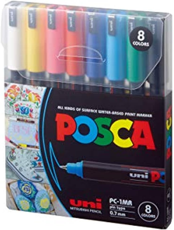 POSCA قلم ماركر بوسكا يوني PC-1MR، مجموعة بداية من 8 ألوان متنوعة، طرف فائق الدقة - Image 1