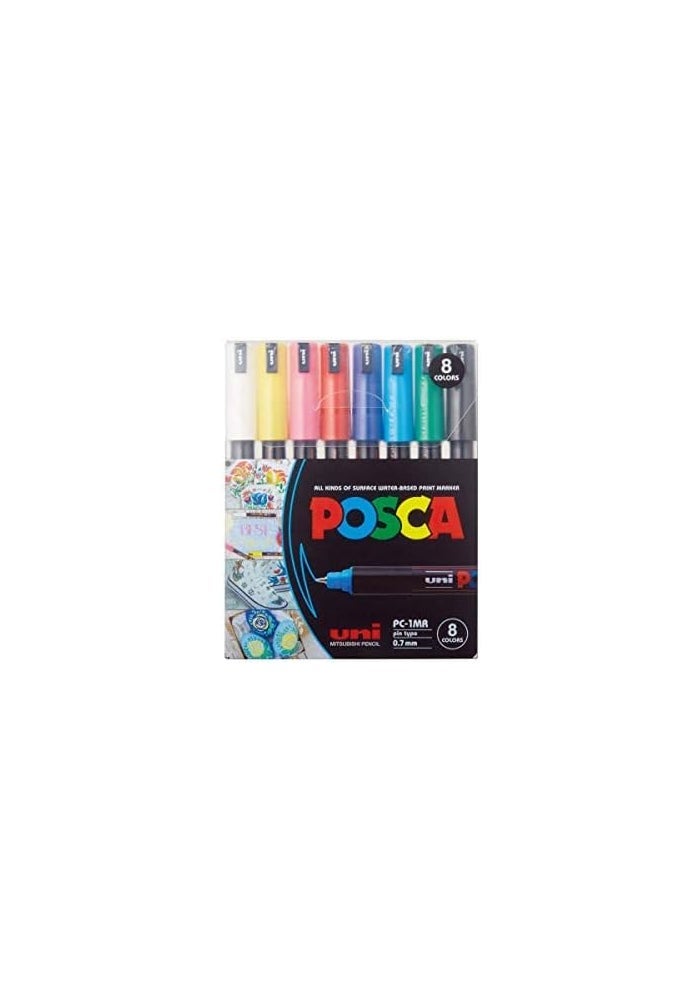 POSCA قلم ماركر بوسكا يوني PC-1MR، مجموعة بداية من 8 ألوان متنوعة، طرف فائق الدقة - Image 2