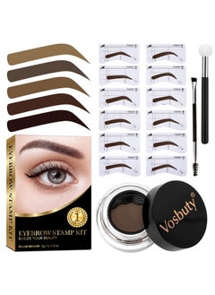 Eyebrow Stamp Stencil Kit Eyebrow Stamp For Perfect Brows Brow Stamp Kit With 12 Classic Eyebrow Stencils Eye Brow Stamping Kit Longlasting Waterproof Smudgeproof Eyebrow Color Stamp Kit (Ebony)