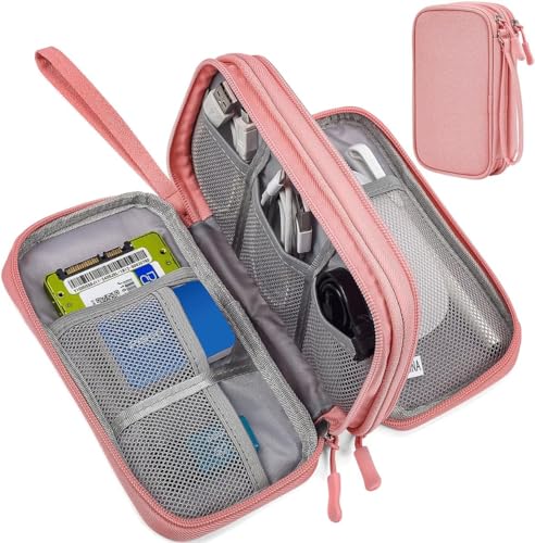 CAOODKDK Electronic Organizer Travel Cable Accessories Bag, Electronic Organizer Case, Electronic Accessories Organizer Bag for Power Bank, Charging Cords, Chargers, Mouse, USB Cable, Earphones (Light Pink) - Image 1