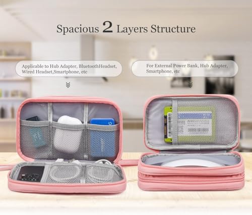 CAOODKDK Electronic Organizer Travel Cable Accessories Bag, Electronic Organizer Case, Electronic Accessories Organizer Bag for Power Bank, Charging Cords, Chargers, Mouse, USB Cable, Earphones (Light Pink) - Image 3