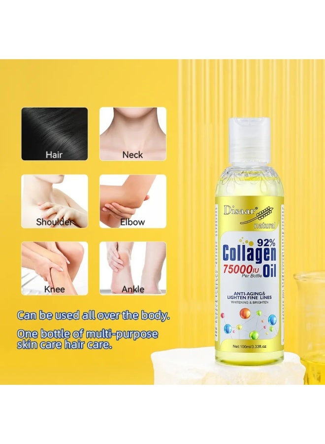 Disaar زيت كولاجين طبيعي 100 مل لتفتيح الجسم بالكامل زيت تدليك 75000 وحدة دولية مضاد للشيخوخة زيت الجسم المضيء مرطب للبشرة سيروم إصلاح لتفتيح الخطوط الدقيقة سيروم للوجه زيت ترطيب البشرة - Image 5