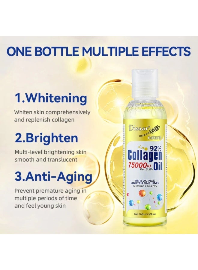 Disaar زيت كولاجين طبيعي 100 مل لتفتيح الجسم بالكامل زيت تدليك 75000 وحدة دولية مضاد للشيخوخة زيت الجسم المضيء مرطب للبشرة سيروم إصلاح لتفتيح الخطوط الدقيقة سيروم للوجه زيت ترطيب البشرة - Image 3