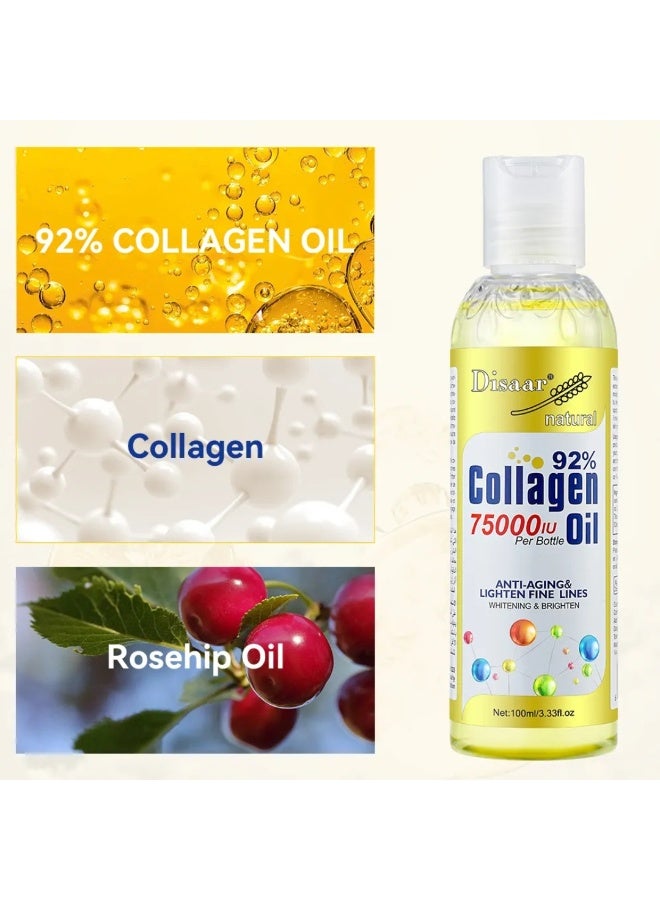 Disaar زيت كولاجين طبيعي 100 مل لتفتيح الجسم بالكامل زيت تدليك 75000 وحدة دولية مضاد للشيخوخة زيت الجسم المضيء مرطب للبشرة سيروم إصلاح لتفتيح الخطوط الدقيقة سيروم للوجه زيت ترطيب البشرة - Image 4