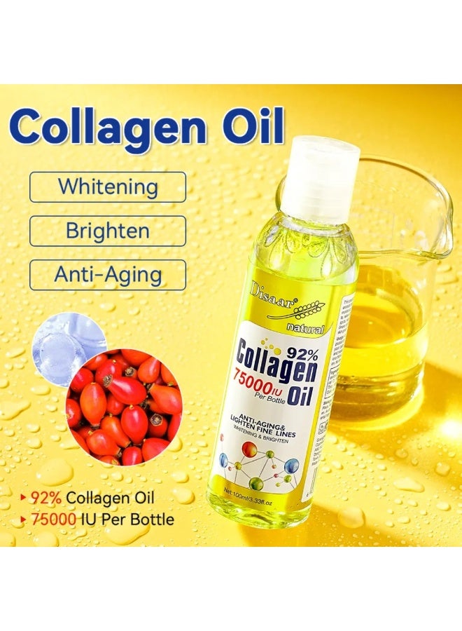 Disaar زيت كولاجين طبيعي 100 مل لتفتيح الجسم بالكامل زيت تدليك 75000 وحدة دولية مضاد للشيخوخة زيت الجسم المضيء مرطب للبشرة سيروم إصلاح لتفتيح الخطوط الدقيقة سيروم للوجه زيت ترطيب البشرة - Image 2