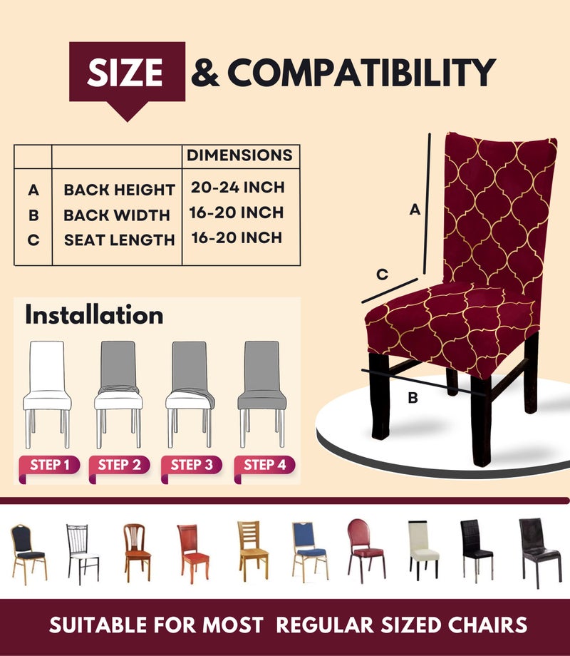 BRIDA® Stretchable Floral Geometric Printed Dining Chair Covers Set of 4 Seater Elastic Chair Seat Case Protector, Slipcovers (4 Chair Cover, Maroon Diamond),Polyester;Polyester Blend - Image 3