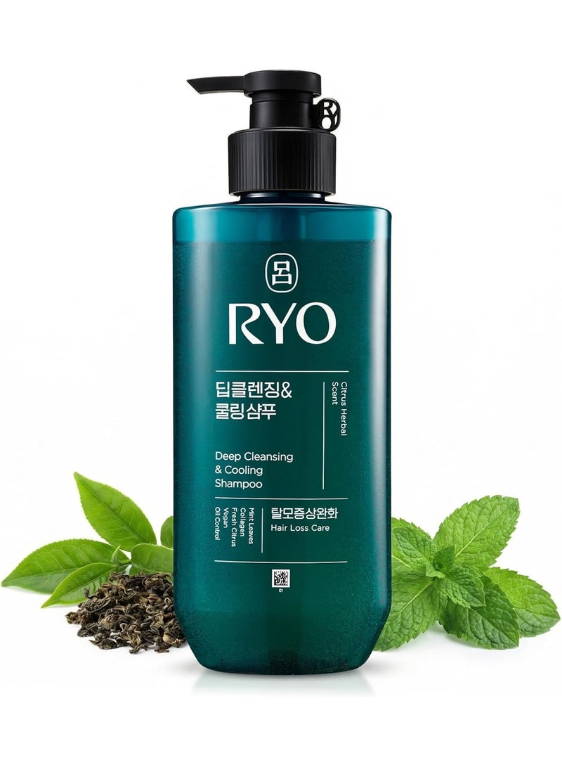 RYO Deep Cleansing & Cooling Shampoo 480ml, Korean Shampoo for Oily Scalp, Fresh Scalp Care, Oil Control, Deep Cleansing & Refreshing Hair Routine