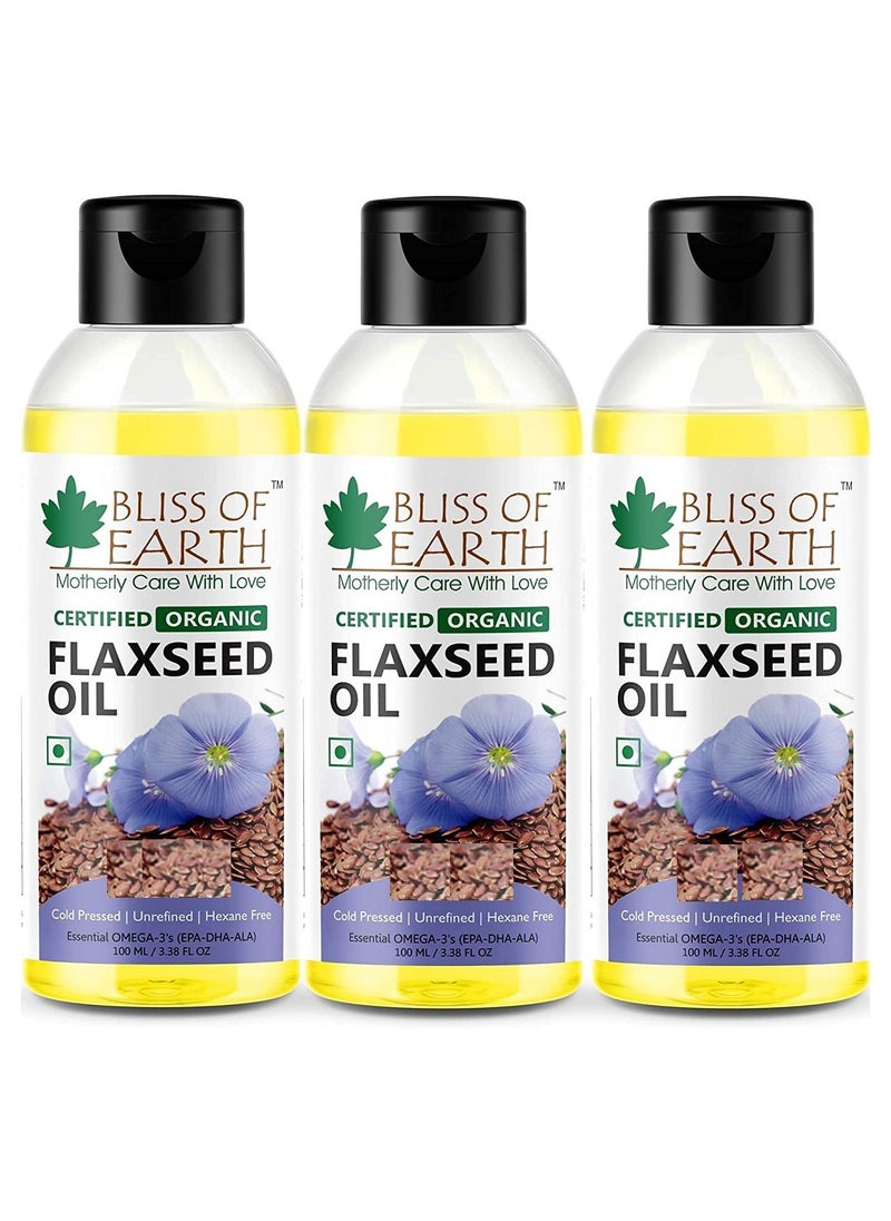BLISS OF EARTH Bliss of Earth 100ML Flaxseed oil Pure natural organic plant based OMEGA rich cold pressed Hexane Free for Healthy Hair & Skin Pack of 3  - Image 1