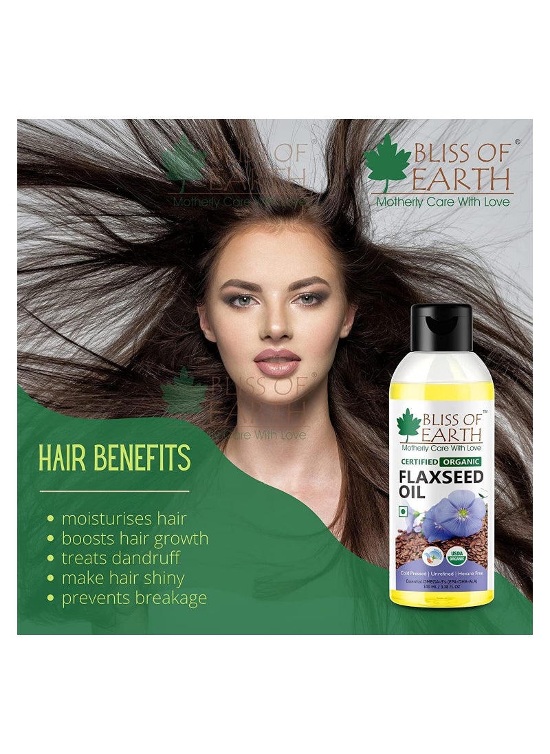 BLISS OF EARTH Bliss of Earth 100ML Flaxseed oil Pure natural organic plant based OMEGA rich cold pressed Hexane Free for Healthy Hair & Skin Pack of 3  - Image 3