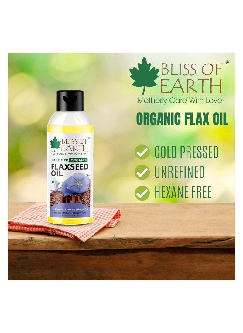 BLISS OF EARTH Bliss of Earth 100ML Flaxseed oil Pure natural organic plant based OMEGA rich cold pressed Hexane Free for Healthy Hair & Skin Pack of 3  - Image 2