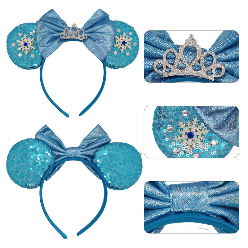 MADO Glitter Princess Mouse Ears Headband with Park Ears, Dress-up Hair Accessory for Women and Girls (ICE BLUE) - Image 3