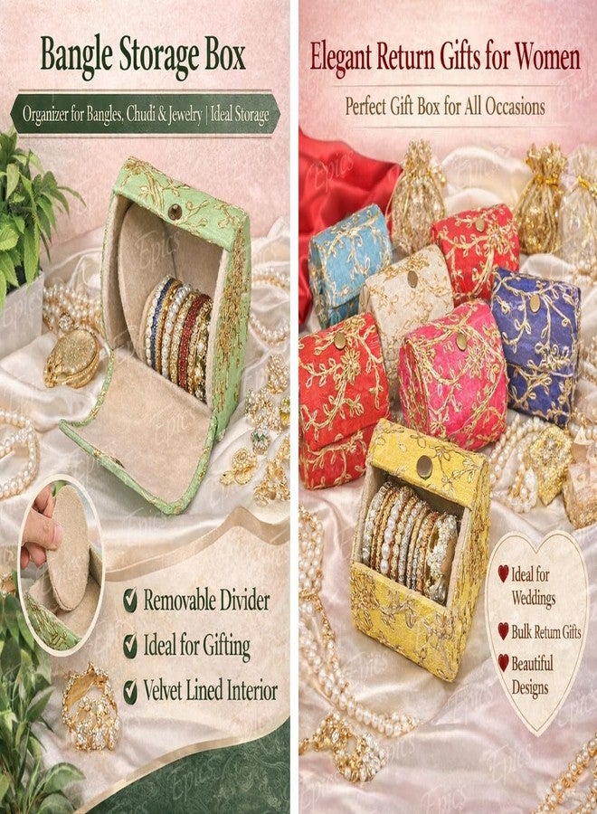 Epics (Pack of 3) Embroidered Churi Box, Bangle Organiser For Women, Bangle Box Storage For Women; Return Gift Round Bangle Box (Multi-Colour) - Image 2