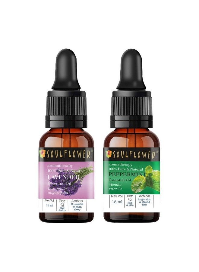 Soulflower Lavender & Peppermint Essential Oil ; Healthy Hair Scalp Bright Skin Acne Hair Fall Relaxing Sleep Aromatherapy & Body; Pure Organic Undiluted & Ecocert Cosmos Organic Certified Pack Of 2 15Ml  - Image 2