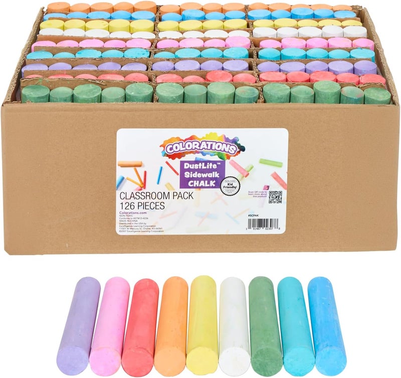 Colorations طقم طباشير الرصيف للفصول الدراسية، مجموعة متنوعة، للعب في الهواء الطلق، بدون شاشات، إبداع، رسم، لعبة القفز، سهل الإمساك، ألوان ونقوش - Image 1