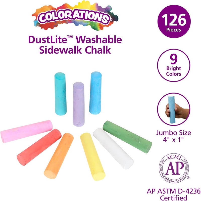 Colorations طقم طباشير الرصيف للفصول الدراسية، مجموعة متنوعة، للعب في الهواء الطلق، بدون شاشات، إبداع، رسم، لعبة القفز، سهل الإمساك، ألوان ونقوش - Image 3