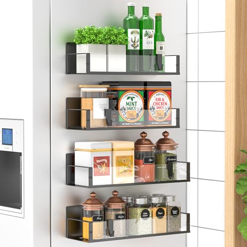 HuggieGems 4 Pack Magnetic Spice Storage Rack Organizer for Refrigerator and Oven, Clear Fridge Organizers and Storage - Image 1