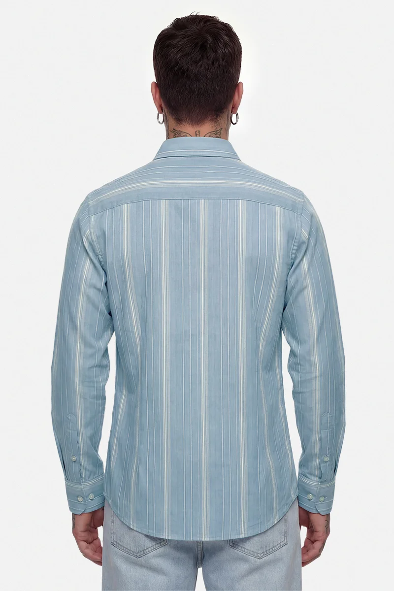 سنيتش Light Blue Striped Long Sleeve Slim Fit Formal Shirt