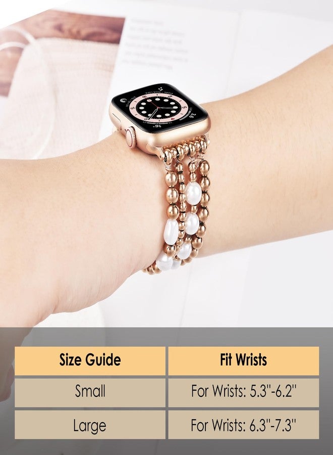 أساور AIRSPO الذهبية المزينة بالخرز متوافقة مع ساعات Apple Watch بمقاسات 38 مم، 40 مم، 41 مم، 42 مم، 44 مم، 45 مم للنساء، أساور أنيقة مصنوعة يدويًا لساعات iPhone، حزام مطاطي لسلسلة iWatch SE 8 7 6 5 4 3 2 1 (وردي) - Image 4