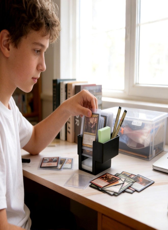 LUVCOSY 2Pcs Black TCG Toploader & Penny Sleeve Station, Dual Dispenser Each Holds 400 Penny Sleeves & 100 Top Loaders for Card Storage, Trading Card Holder with Exclusive Storage, All-in-One Storage. - Image 2