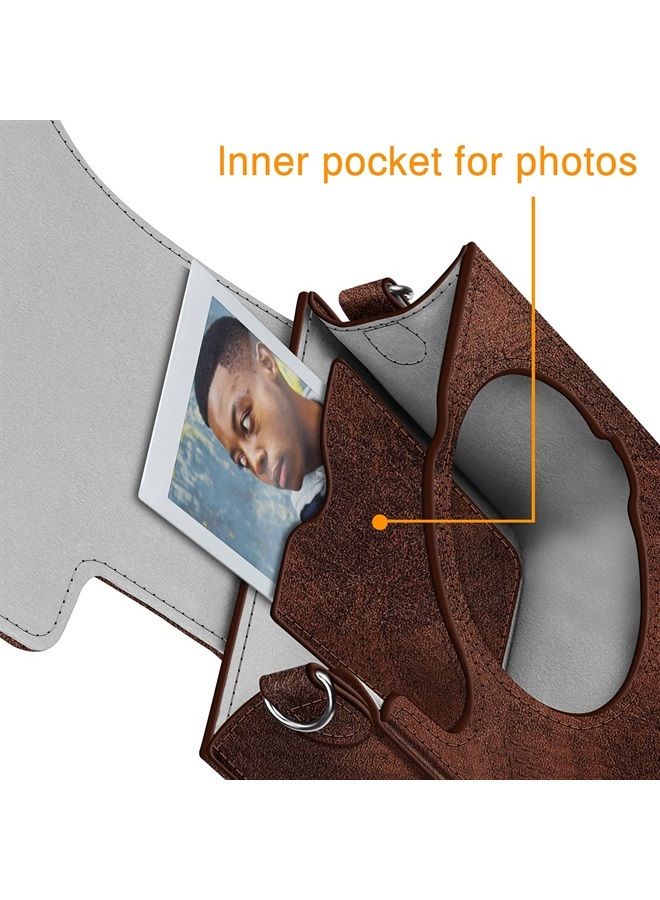 Fintie Protective Case for Fujifilm Instax Mini 40 Instant Camera - Premium Vegan Leather Bag Cover with Removable Adjustable Strap, Vintage Brown  - Image 2