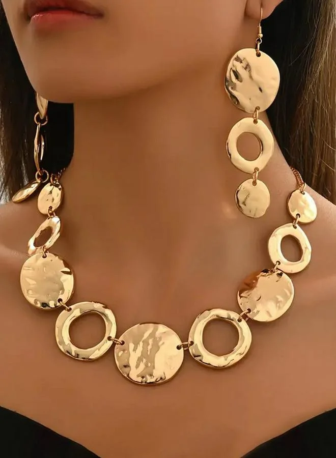 تايك تو طقم مجوهرات عقد وأقراط بشكل دائري مجوف