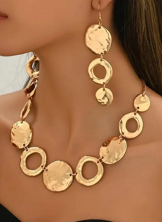 تايك تو طقم مجوهرات عقد وأقراط بشكل دائري مجوف