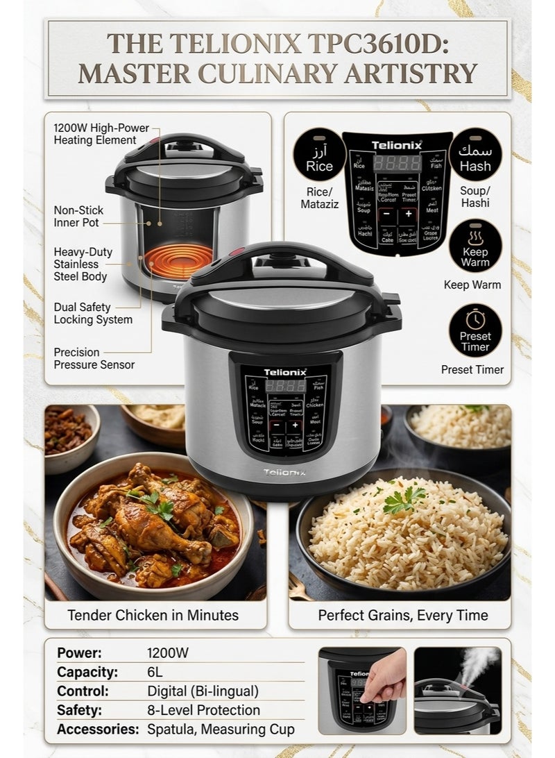 TELIONIX TPC3610D Digital Electric Pressure Cooker, 1200W, 6L - Image 3