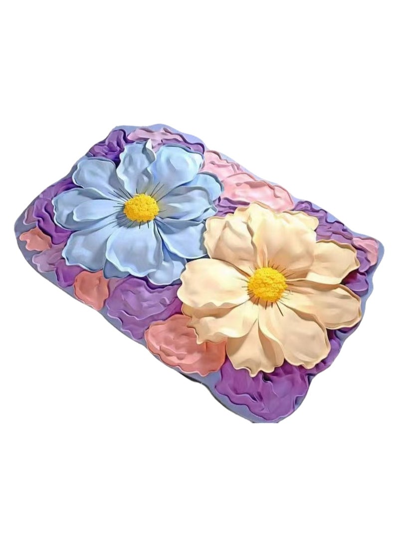 40x60cm3D Visual Flower Floor Mat Technology Velvet Bathroom Water-Absorbing Quick-Drying Mat Household Bathroom Special-Shaped Decorative Foot Mat ( Flower-2) - Image 1