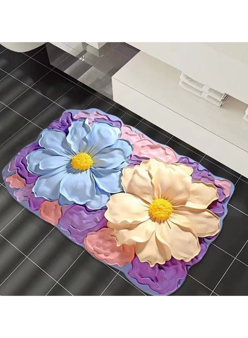 40x60cm3D Visual Flower Floor Mat Technology Velvet Bathroom Water-Absorbing Quick-Drying Mat Household Bathroom Special-Shaped Decorative Foot Mat ( Flower-2) - Image 2