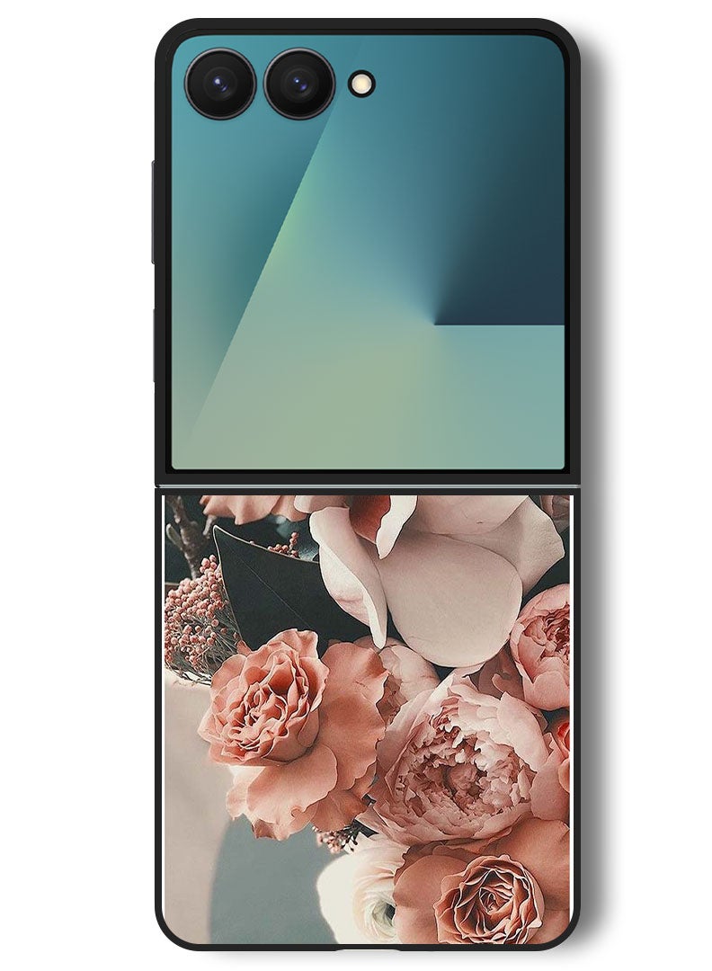 Theodor Case Compatible with Samsung Galaxy Z Flip 7 - 6.9 Inch Protection Shockproof Bumper Cover Peach Roses - Image 1