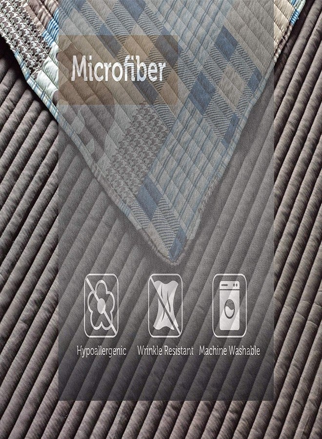 Rugs 4 Less غطاء سرير مخطط مزخرف بأسلوب ريفي حديث مع رقع لدببة غريزلي ونمط مربعات البيسون ونمط هوندستوث باللون البيج والأزرق - الغربي 2 (كامل/ملكة) - Image 5