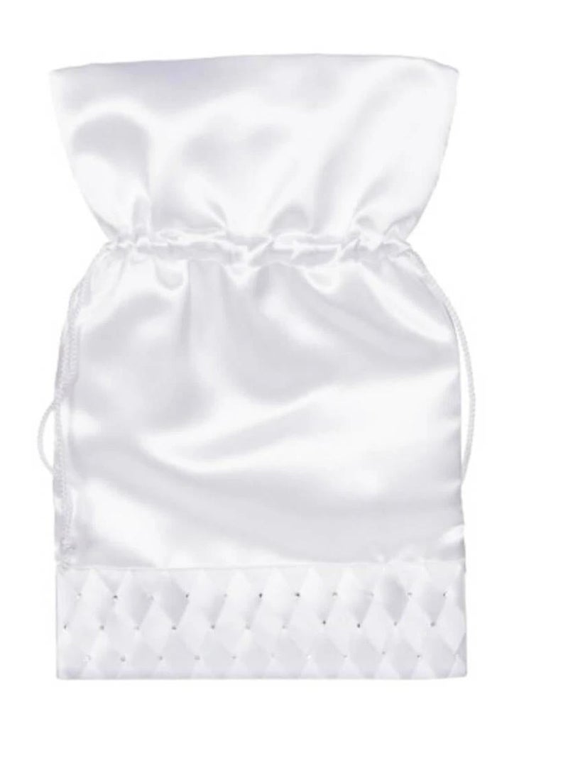 حقيبة برباط زفاف من الساتان باللون الأبيض مع أحجار الراين مقاس 7 × 10 بوصات - Image 2