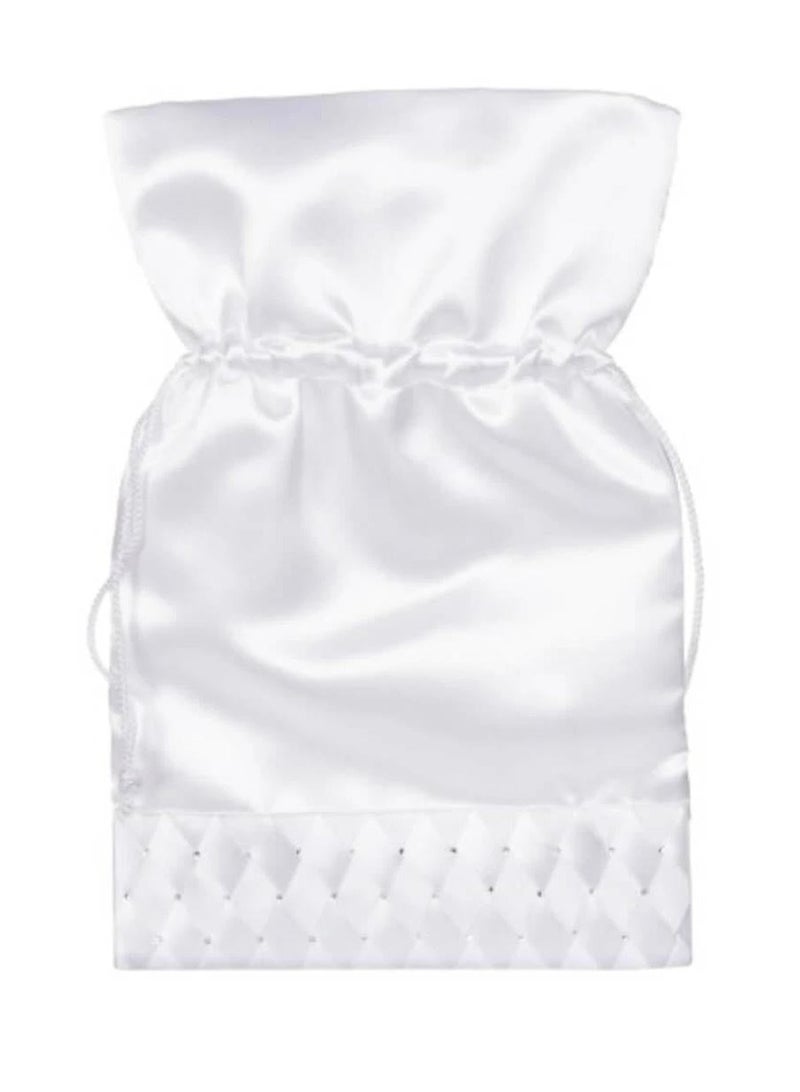 حقيبة برباط زفاف من الساتان باللون الأبيض مع أحجار الراين مقاس 7 × 10 بوصات - Image 3