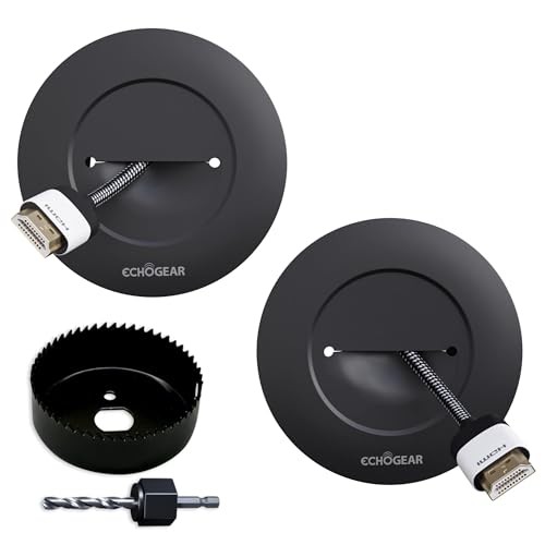 ECHOGEAR TV Cord Hider for Wall Mounted TV - Cable Management Kit Hides TV Wires - Includes 2 Pass Throughs, Locking Brackets, and Hole Saw Drill Attachment (Black) - Image 1
