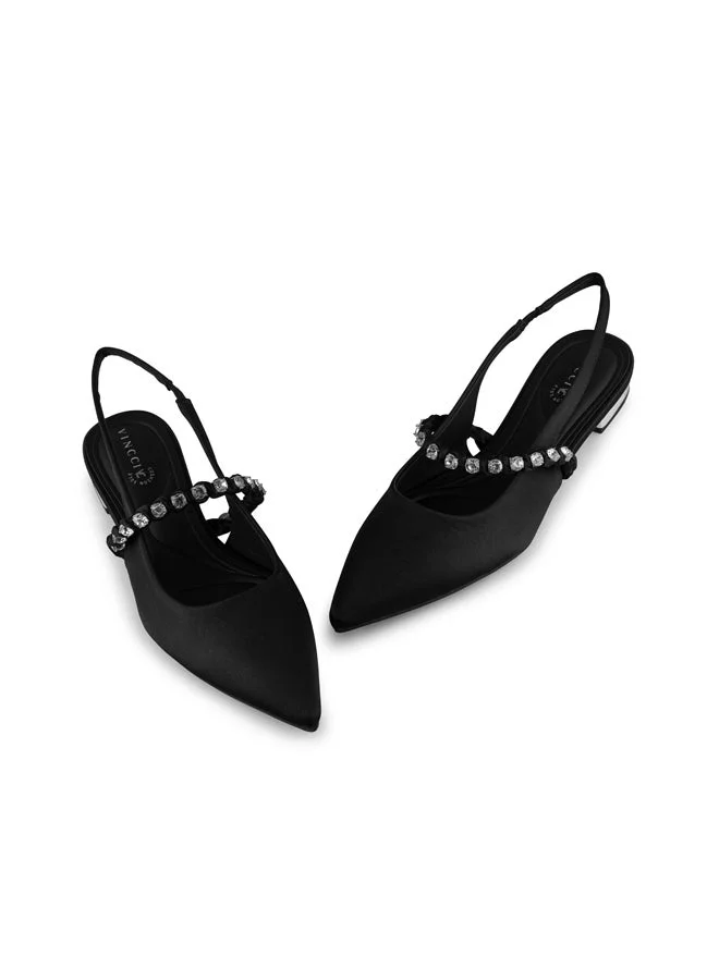 Vincci Black Women Pointed Toe Low Heel Ankle Strap Sandals for Women | Best Price UAE