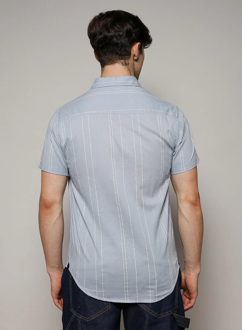 CAHOOT  Men's Icy Blue Unbalanced Striped Shirt for Men | Best Price UAE