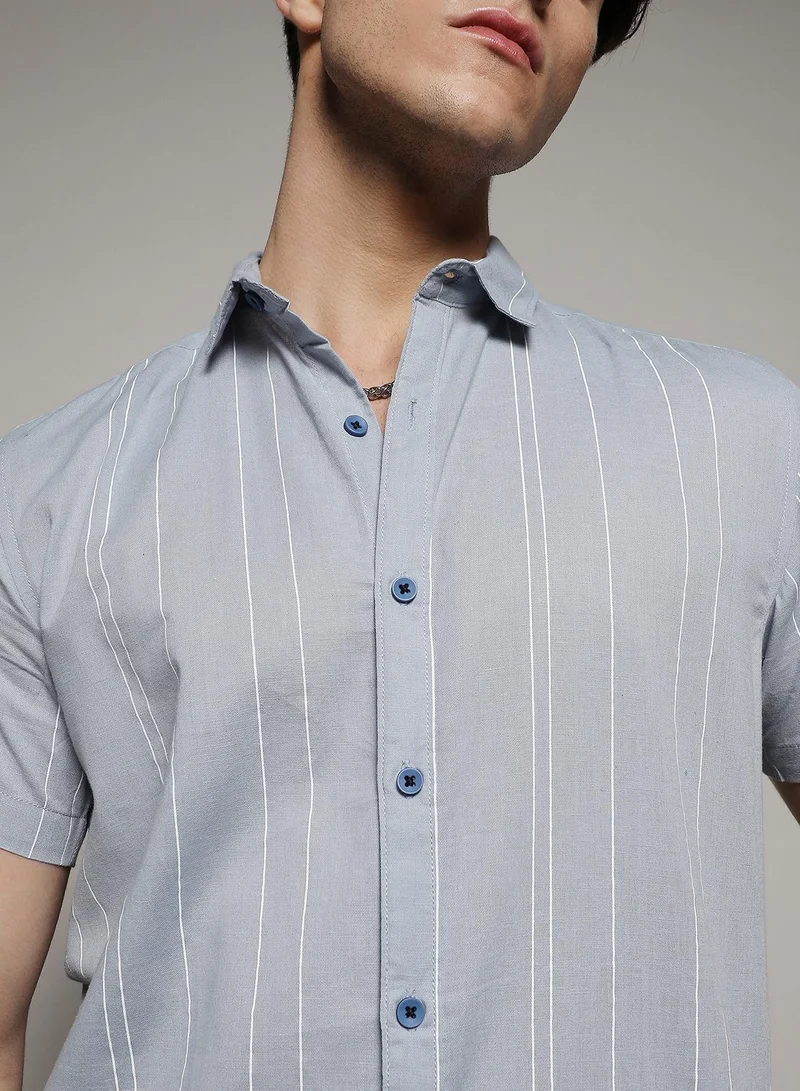 CAHOOT  Men's Icy Blue Unbalanced Striped Shirt for Men | Best Price UAE