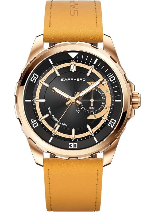 Sapphero Men's Quartz Analog Watch with Date, Subdial, and Leather Strap, Water Resistant to 50m, for Business, Work, Sports, Casual Wear, Elegant Gift for Men - Image 2