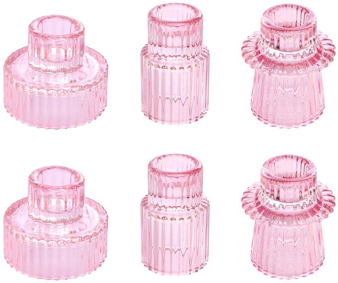 TAPER GLASS CANDLESTICK HOLDERS TEALIGHT CANDLE HOLDERS FOR TABLE CENTERPIECES WEDDING DECOR AND DINNER PARTY 6 PCS PINK