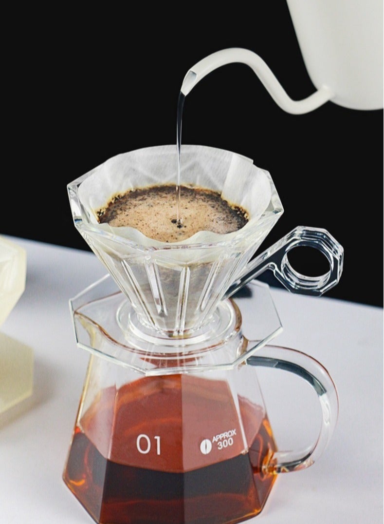 حصريا طقم وعاء لصب القهوة يدوي مجموعة كوب تقديم زجاجي مُقاوم للحرارة شفاف V60 الة قهوة سيرفر إبريق شاي لتحضير القهوة بالتقطير 450مل مع بفلتر ماكينة صنع قهوة كيميكس بالتنقيط - Image 1