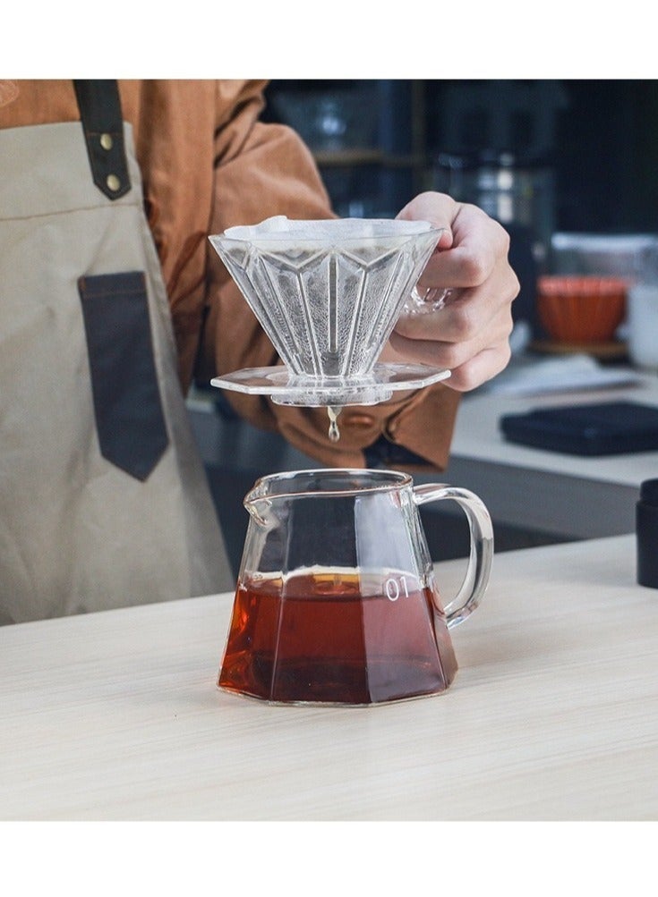 حصريا طقم وعاء لصب القهوة يدوي مجموعة كوب تقديم زجاجي مُقاوم للحرارة شفاف V60 الة قهوة سيرفر إبريق شاي لتحضير القهوة بالتقطير 450مل مع بفلتر ماكينة صنع قهوة كيميكس بالتنقيط - Image 3