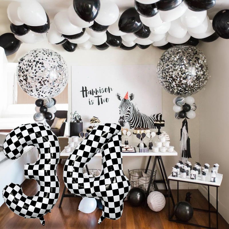 Isndare Number 7 Balloon for Boys, Giant Checkered Self Inflating Number 0-9 Set Decor for Girls, 40 Inch Foil Helium Black and White Racing 7 Balloon for 7th Birthday Race Car Flag Party Decoration Supplies - Image 5