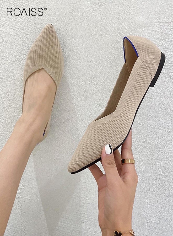 roaiss Women's Slip-On Shallow Woven Shoes Pointed Toe Flat Loafers with Comfortable, Breathable and Non-Slip Design, Perfect for Daily Commuting for Everyday Wear Beige - Image 5